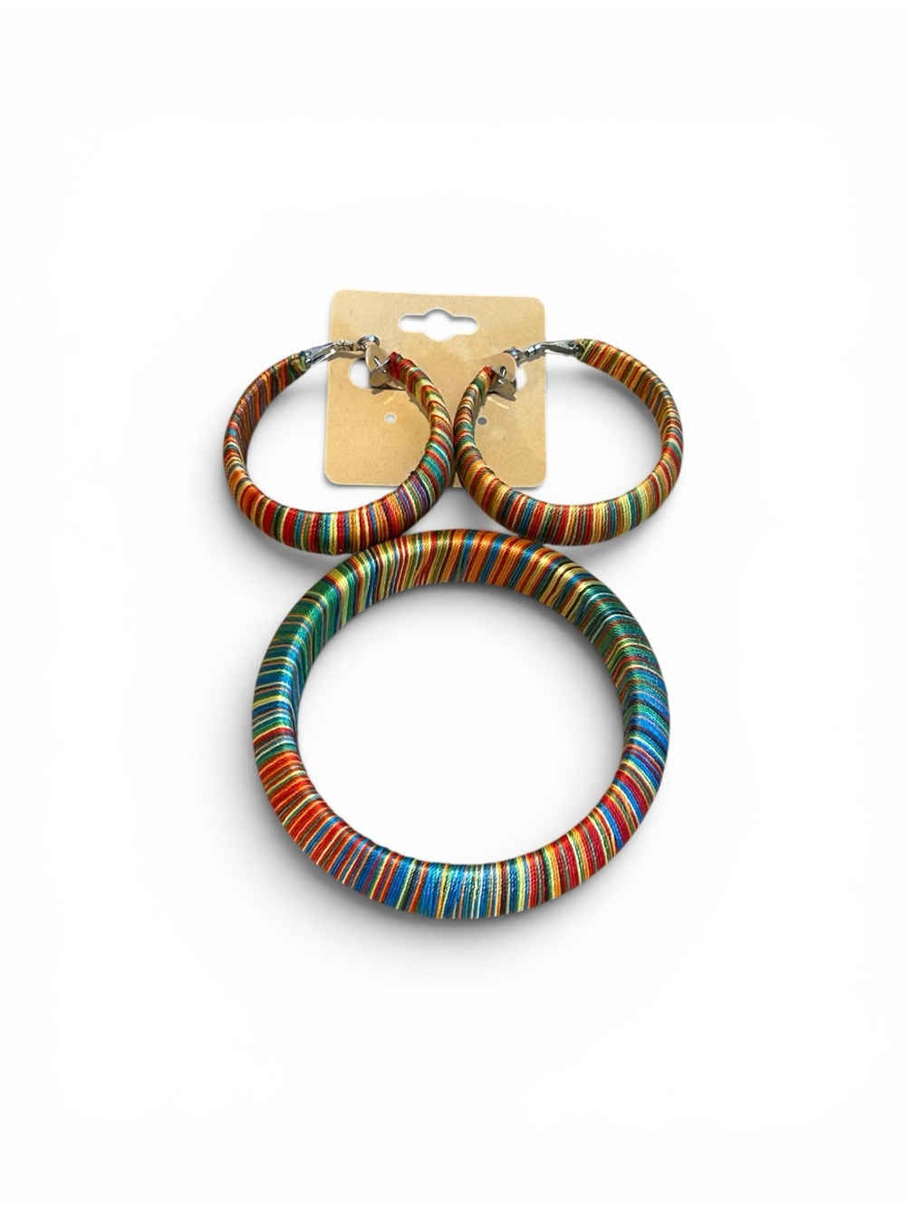 Threaded Multistripe Hoop Earring and Bangle Set